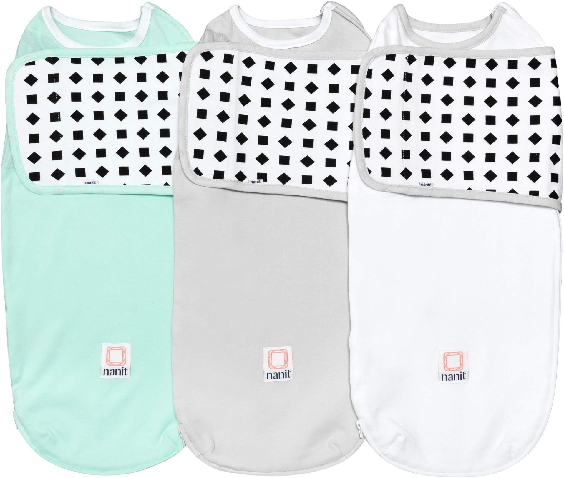 NanitBreathing Wear Swaddle 3-Pack โ Works Pro Baby Monitor to Track Breathing Motion, Like Your Hand On Their Heart from Anywhere, 100% Cotton, Size Small, 0-3 Months, Multi-Color