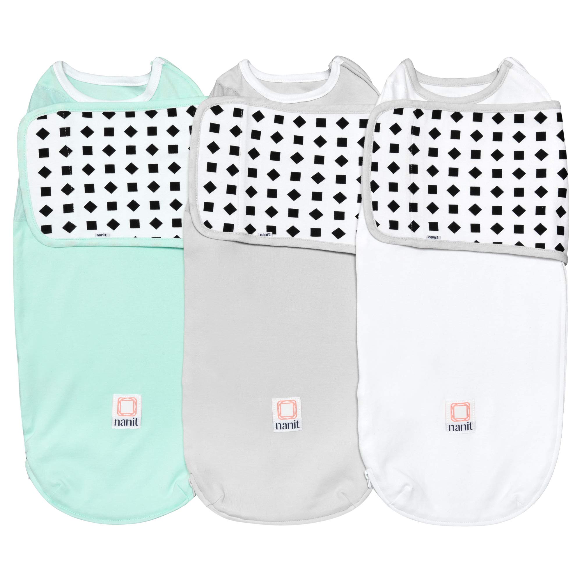 NanitBreathing Wear Swaddle 3-Pack – Works Pro Baby Monitor to Track Breathing Motion, Like Your Hand On Their Heart from Anywhere, 100% Cotton, Size Small, 0-3 Months, Multi-Color