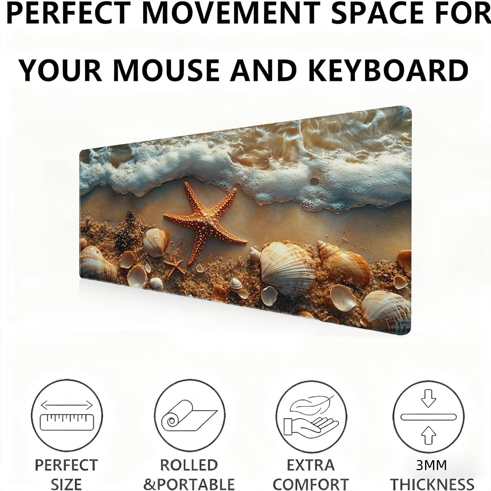 Podkładka pod mysz XXL krajobraz/morze 1500 x 800 mm duża podkładka pod mysz szyte krawędzie wodoodporna antypoślizgowa duże rozszerzone akcesoria biurowe do PC, przenośna poprawia dokładność i
