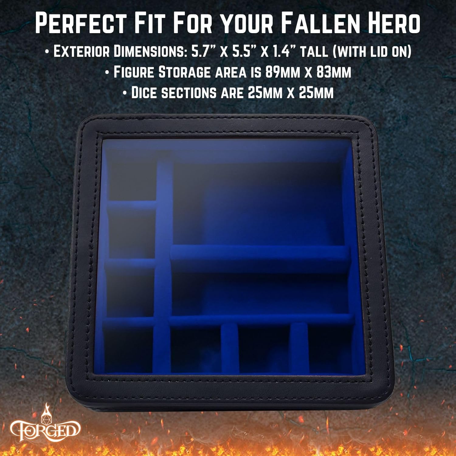 Forged Dice Co. RPG Character Shrine Display Case for Dice and DND Miniatures - Includes Travel Dice Tray and Display Lid - Compatible with Dungeons and Dragons Dice and Miniatures - Blue