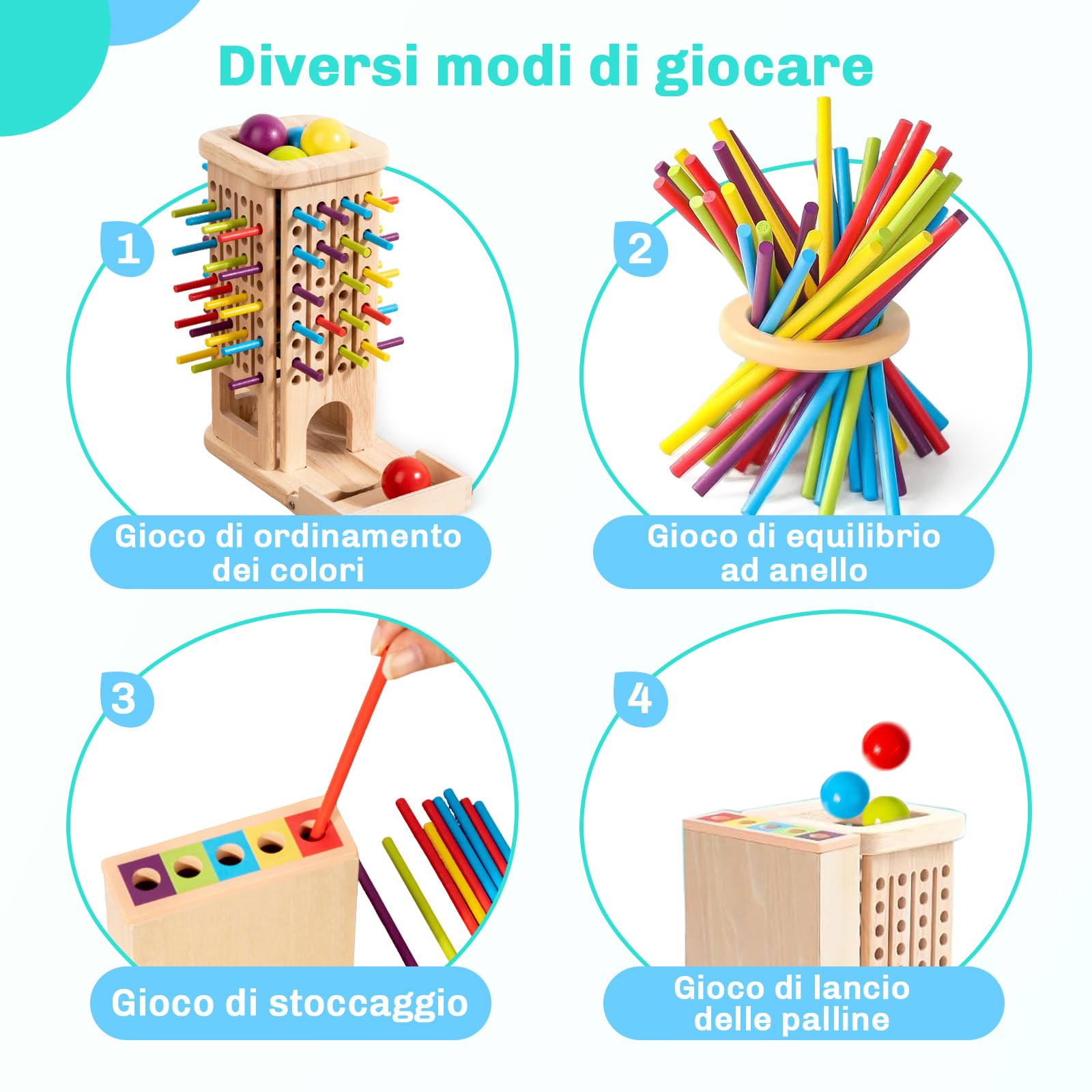 3 In 1 Giochi Montessori Giochi Bambini 3 Anni in Legno, Gioco Educativi Montessori 3 Anni con 40 Game Stick, Scatola Portaoggetti, Giocattoli da Colori Regalo Bambino Bambina 3 4 5 6 Anni
