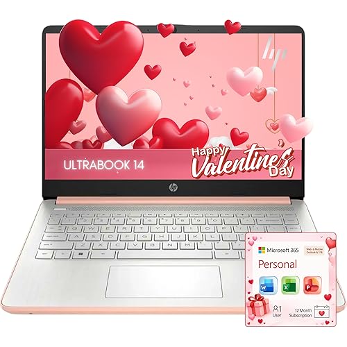 HP Rose Gold Ultrabook Laptop with Microsoft Office 365, Intel 2-Core CPU, 1.1TB Storage (1TB OneDrive and 64GB SSD), 8GB RAM, Windows 11, No Mouse