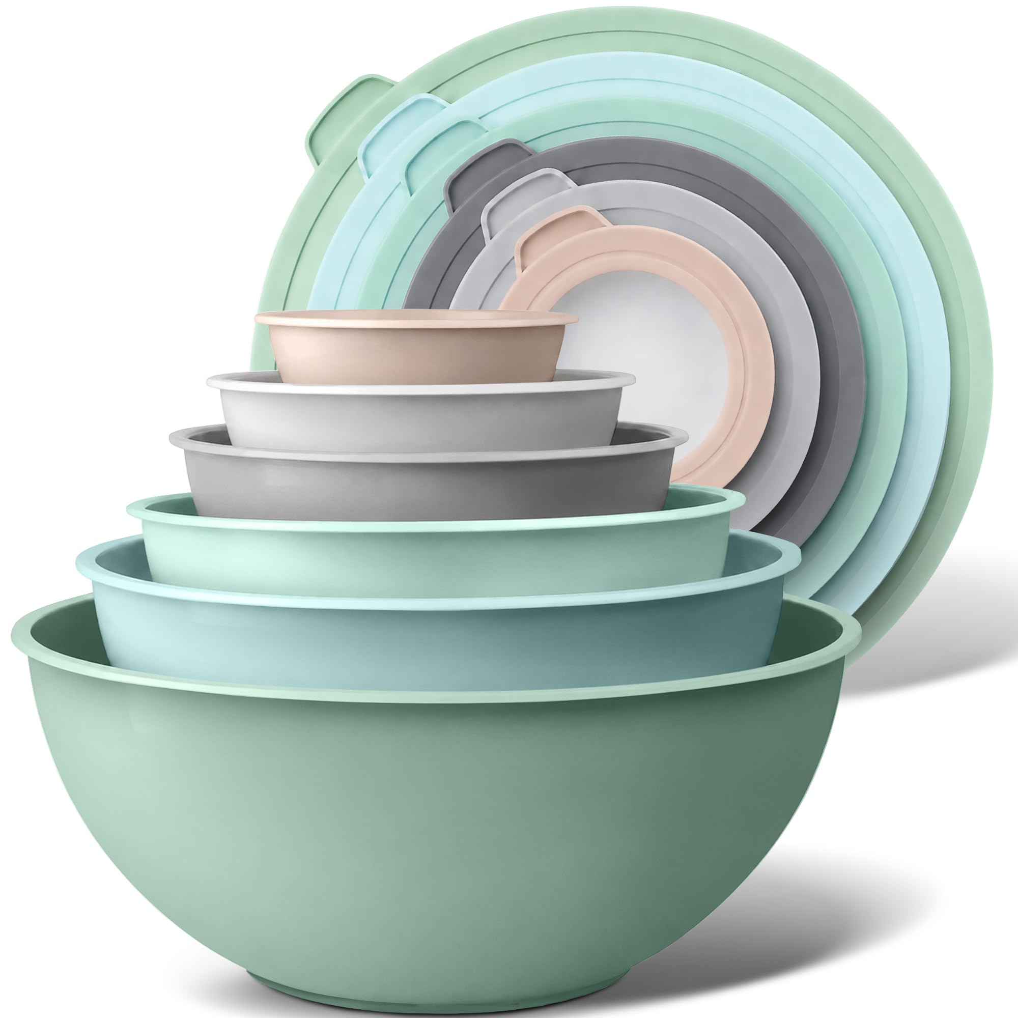Zulay Kitchen 12 Piece Plastic Nesting Mixing Bowl Set - Colorful Bowls with Lids - Microwave and Freezer Safe (Mint Ombre)