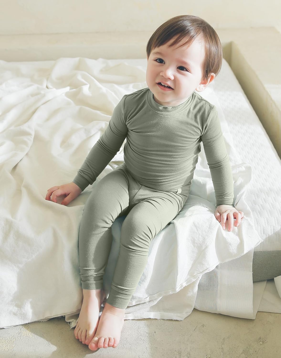 VAENAIT 6M-12Y Toddler Toddler Kids Toddler Girls Boys Soft Comfy Modal Tencel Solid Raglan Sleepwear Pajamas Pjs 2pcs Set - Image 3