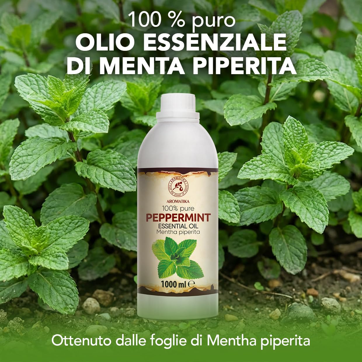 Olio essenziale di Menta Piperita 1000 ml - per Diffusori e Aromaterapia | Pour diffuseurs et lampes aroma; savons et bougies; parfums d’intérieur; arôme frais de menthe; parfum d’ambiance