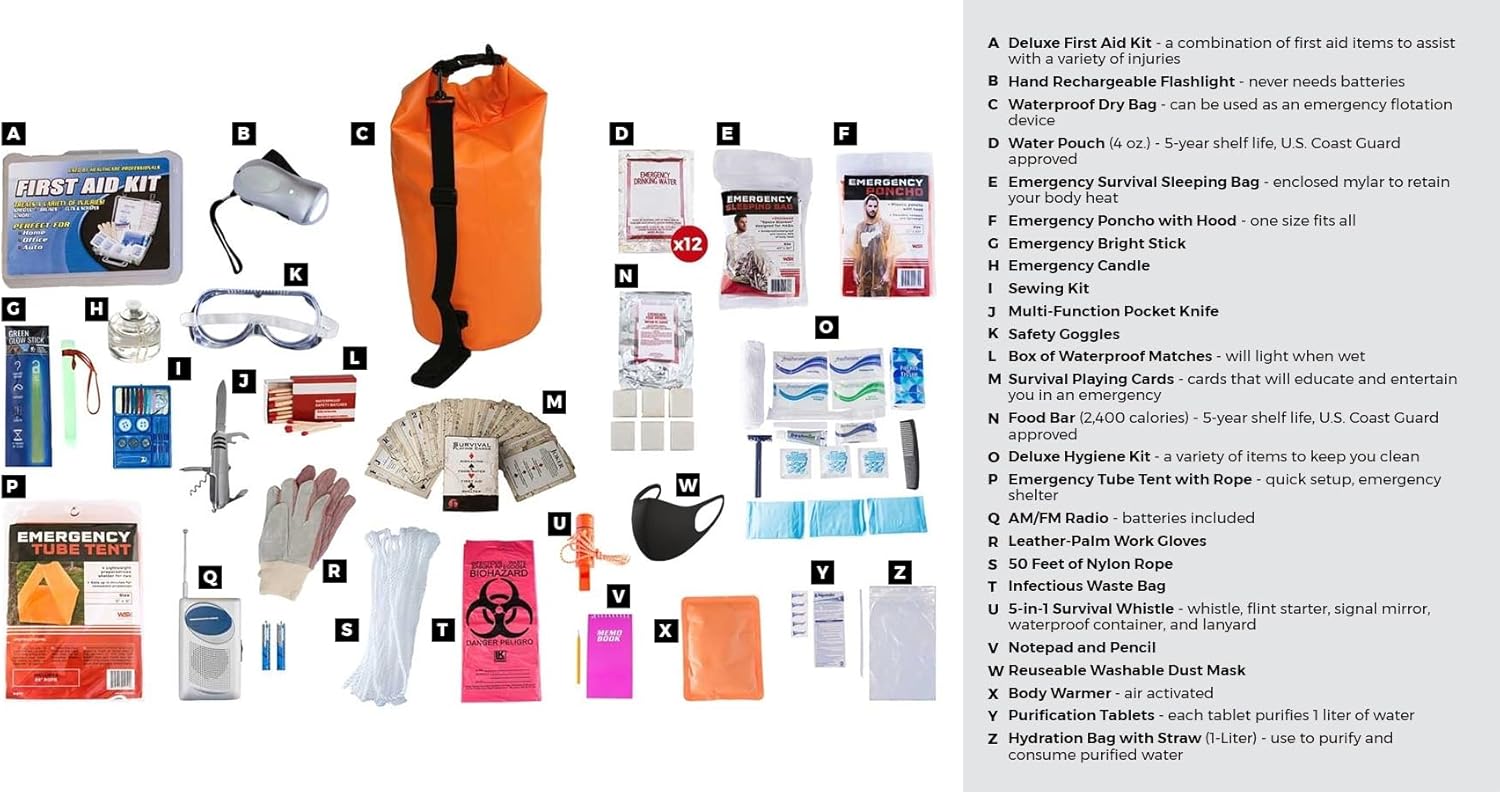 1 Person Comfort Survival Kit, Dry Bag