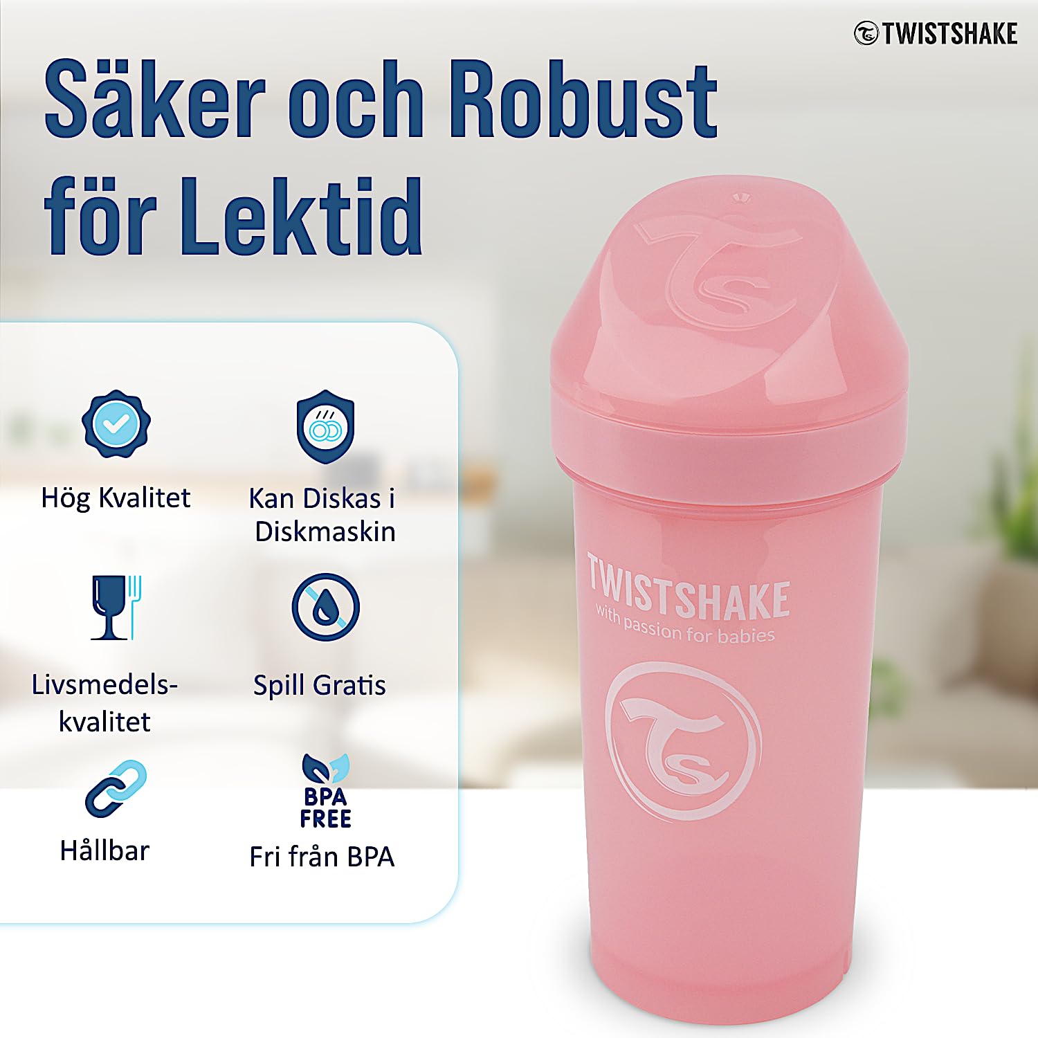 Twistshake Kid Cup Kubeczki Niekapki 360 ML Szczelny z Twardy Ustnikiem, Dziecięcy Kubek do Nauki Picia, Nie Zawiera BPA, 12+ Miesięcy, Pastelowy Różowy