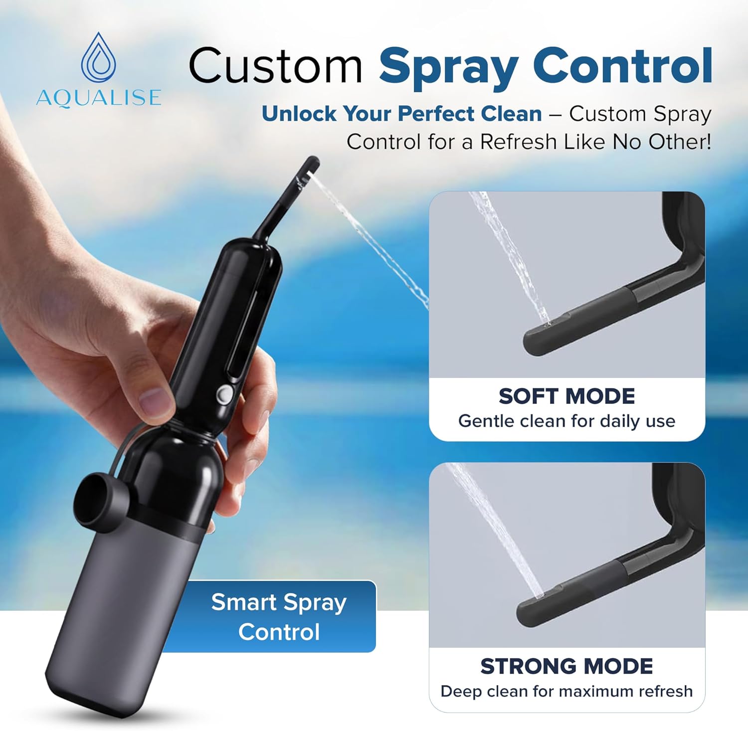 Aqualise Portable Bidet for Travel | Rechargeable Electric Peri Bottle & Handheld Bidet Sprayer | 3 Extra Nozzles & Carry Pouch | Personal Hygiene | Home and Travel | Women & Men | Travel Bidet