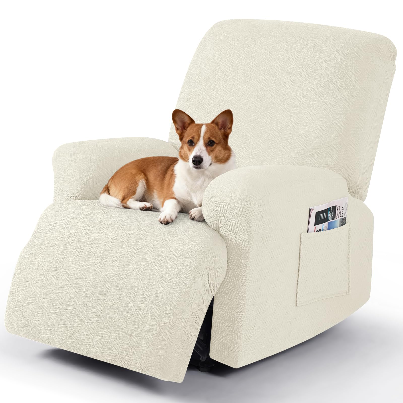 Timeles Extra Wide Recliner Chair Cover Reclining Couch Cover Sofa Slipcover Stretch Soft Washable (Single-Seater Oversized, Cream)