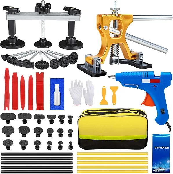 Car Dent Puller Kit, 53Pcs Paintless Dent Removal Kit with Adjustable Bridge Puller & Golden Lifter, Dent Repair Kit for Car Hail Damage Large & Small Dent, Refrigerator Door Dent DIY Removal