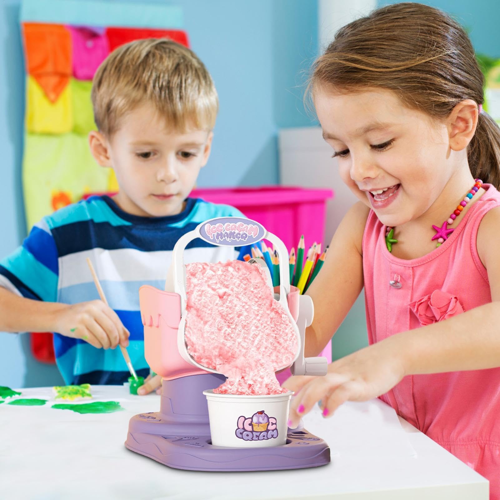 Ice Cream Maker Machine - Home Ice Cream Maker - Detachable Ice-Cream Mixing Paddle - Manual Quick Results Simple Treat Maker Make Ice Cream, Sorbet, Long-Lasting Cooling