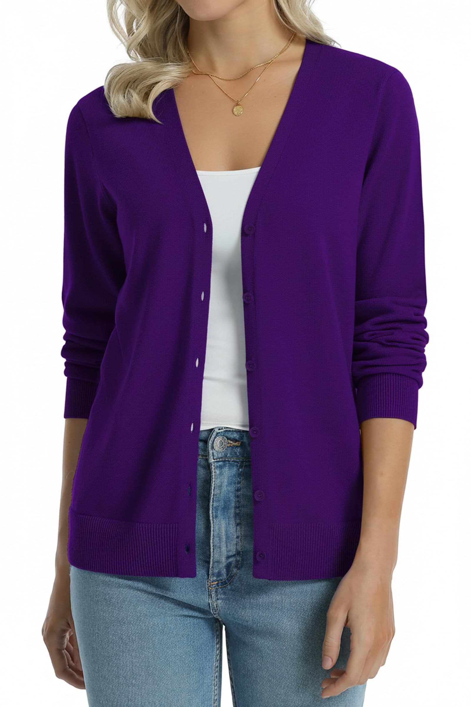 QUALFORT Women's 100% Cotton Lightweight Cardigans Long Sleeve Sweater
