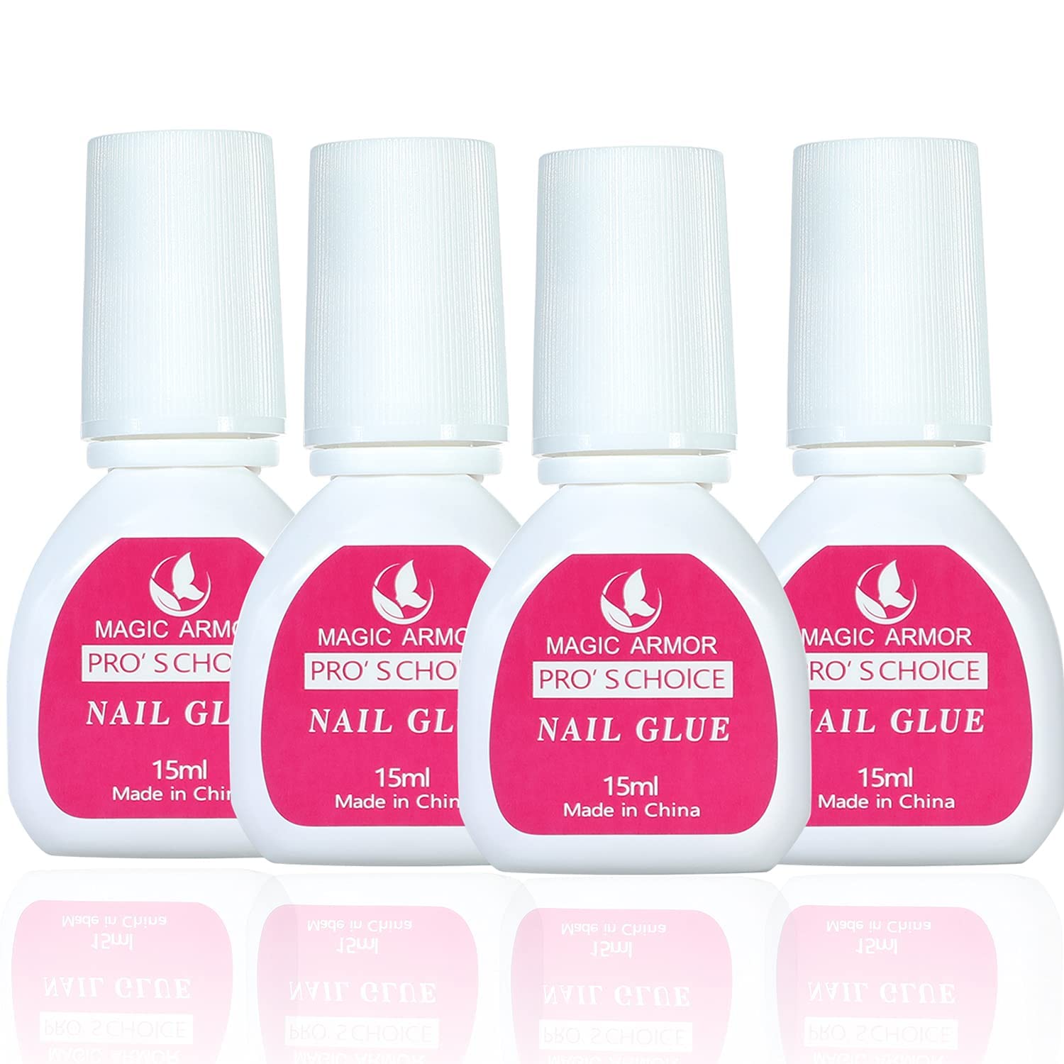MAGIC ARMOR 4Pcs Nail Glue Super Strong for Acrylic Nails Press On Nails Tips Long Lasting Professional (15ml x 4pcs)