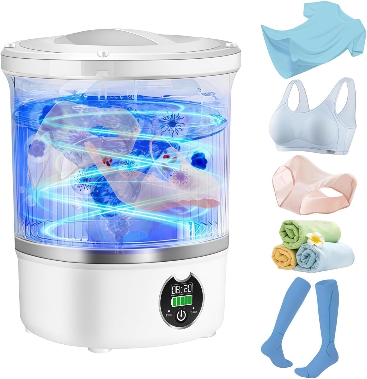 Portable Mini Washing Machine,Upgrade Blue Light,3L Capacity Underwear Washing Machine,Deeply Clean Underwear,Baby Clothing & Small Items of Clothing,Mini Washer Suitable for Family,Hotel,Camping