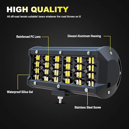 Miniatura 4 de TURBO SII - Barra de luz LED de 7 pulgadas de 144 W Quad Road, luces de conducción todoterreno, luces de trabajo LED, luces antiniebla con arnés de