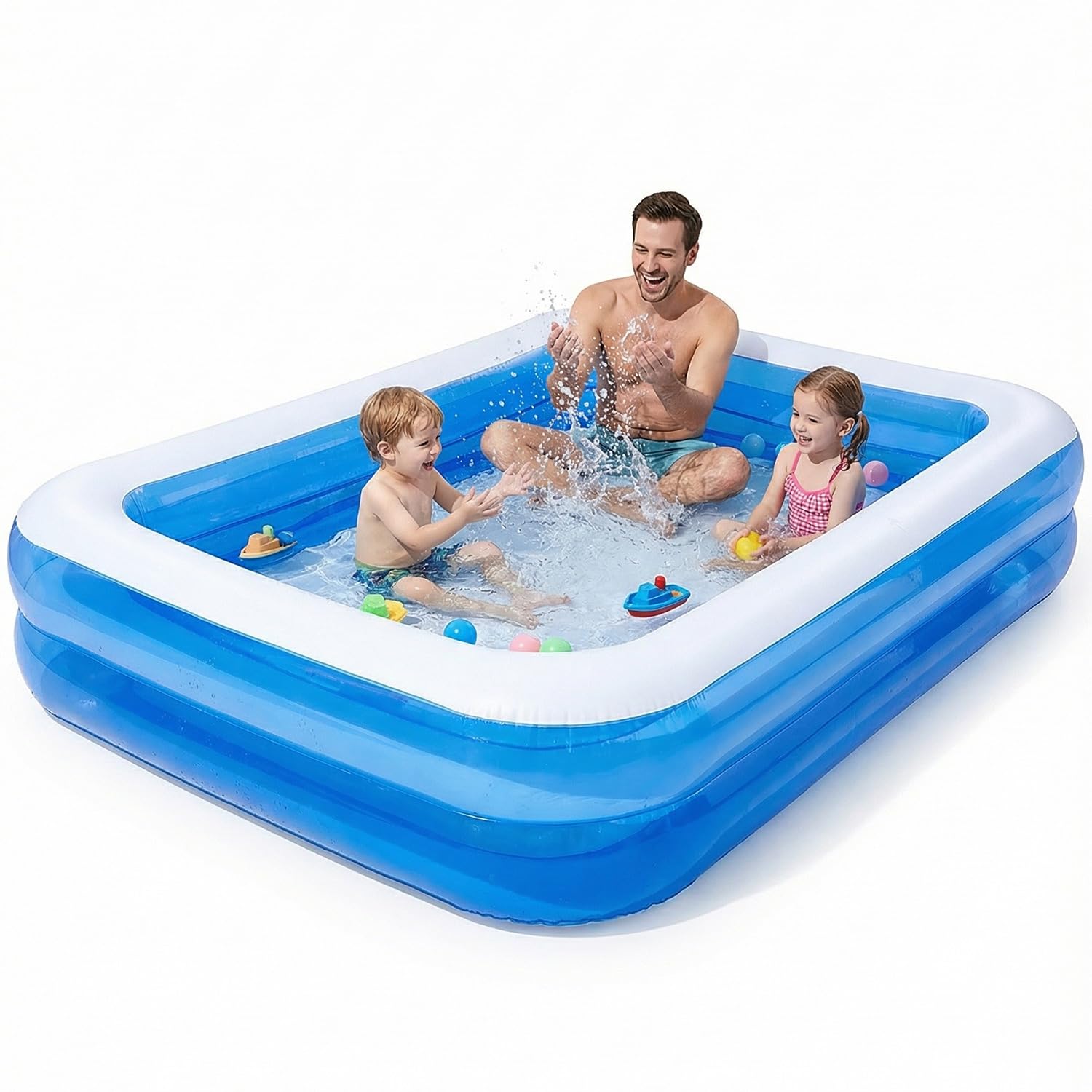 Inflatable Paddling Pool, 200×150×50 CM Large Swimming Pool, Easy to Inflate Deflate, Family Pool for Garden Backyard Outdoor Party