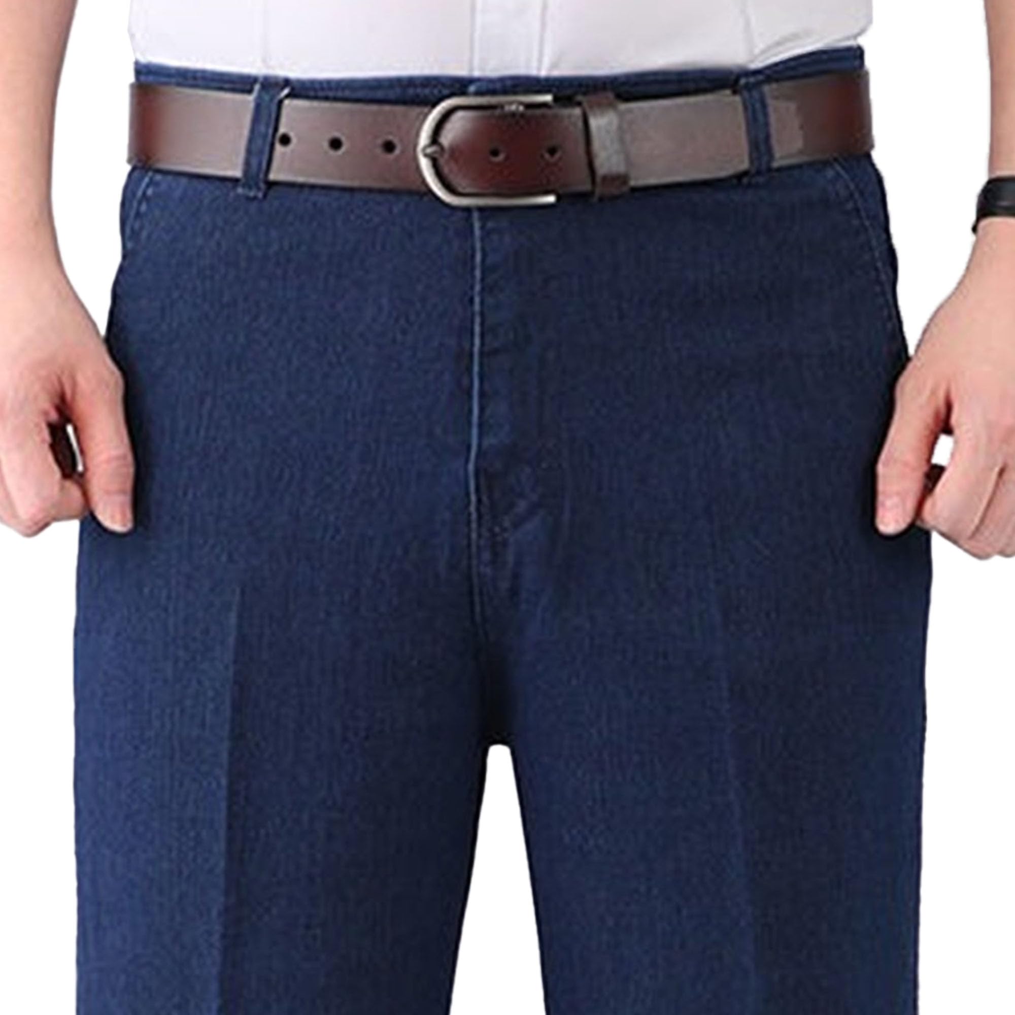 Jeans da uomo casual in cotone slim fit retrò dritto fit stretch denim pantaloni business gamba larga jeans per uomini anziani