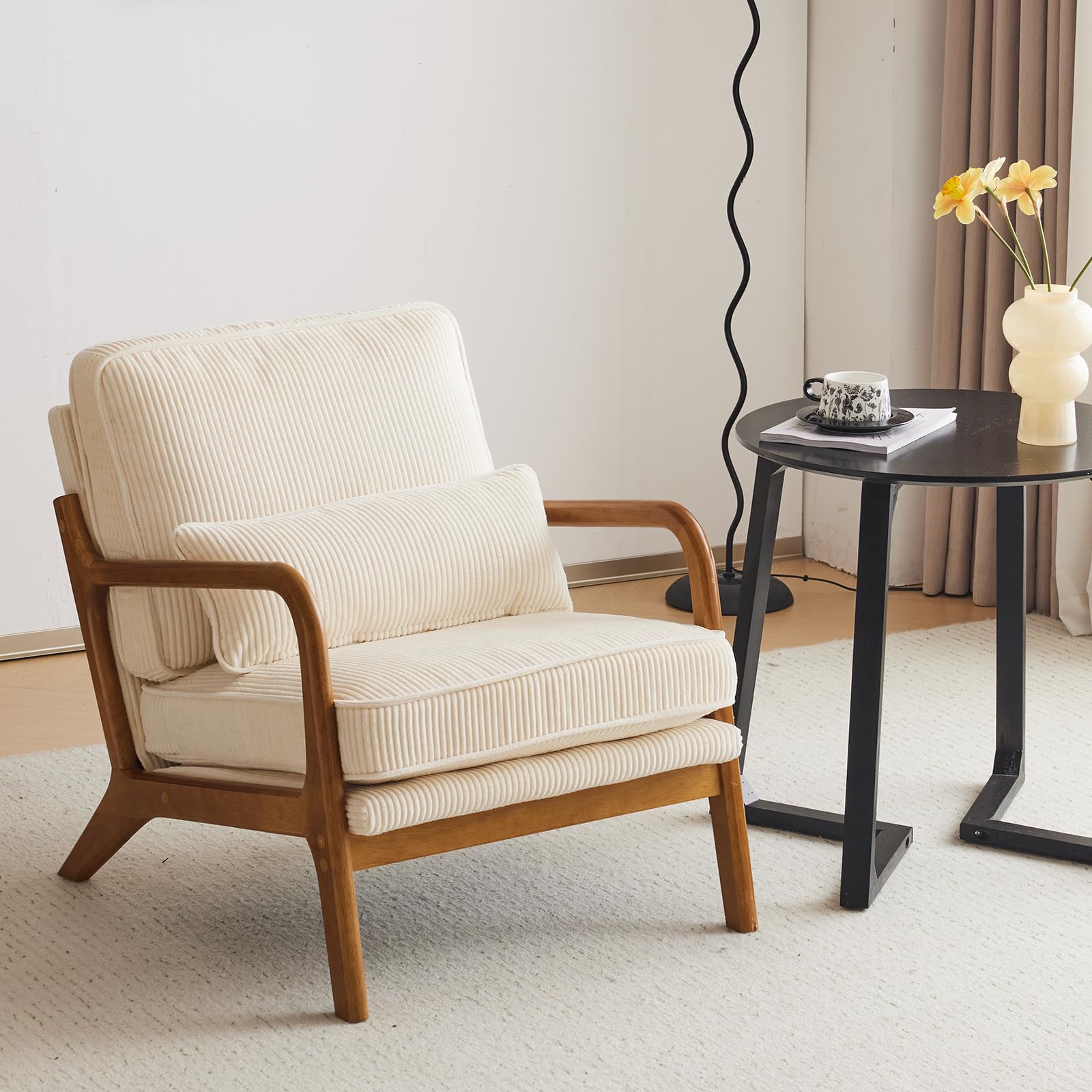 Karl home mid-century modern accent chair beige corduroy