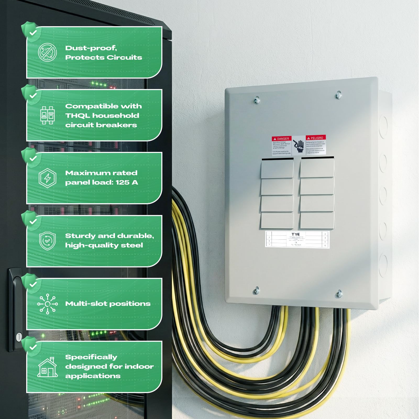 Circuit Breaker Panels 8 Space 125 Amp, 120V/240V Circuit Breaker Box with Main Lug Steel Enclosure for Sub Panel Applications Indoor Load Center — Amazon image 3
