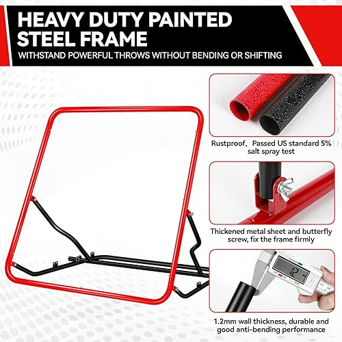 Miniatura 2 de Red de rebote de béisbol de 48 x 52 pulgadas con 3 ángulos ajustables, anti-UV, fácil almacenamiento, entrenador de campo de béisbol con 4 estacas,