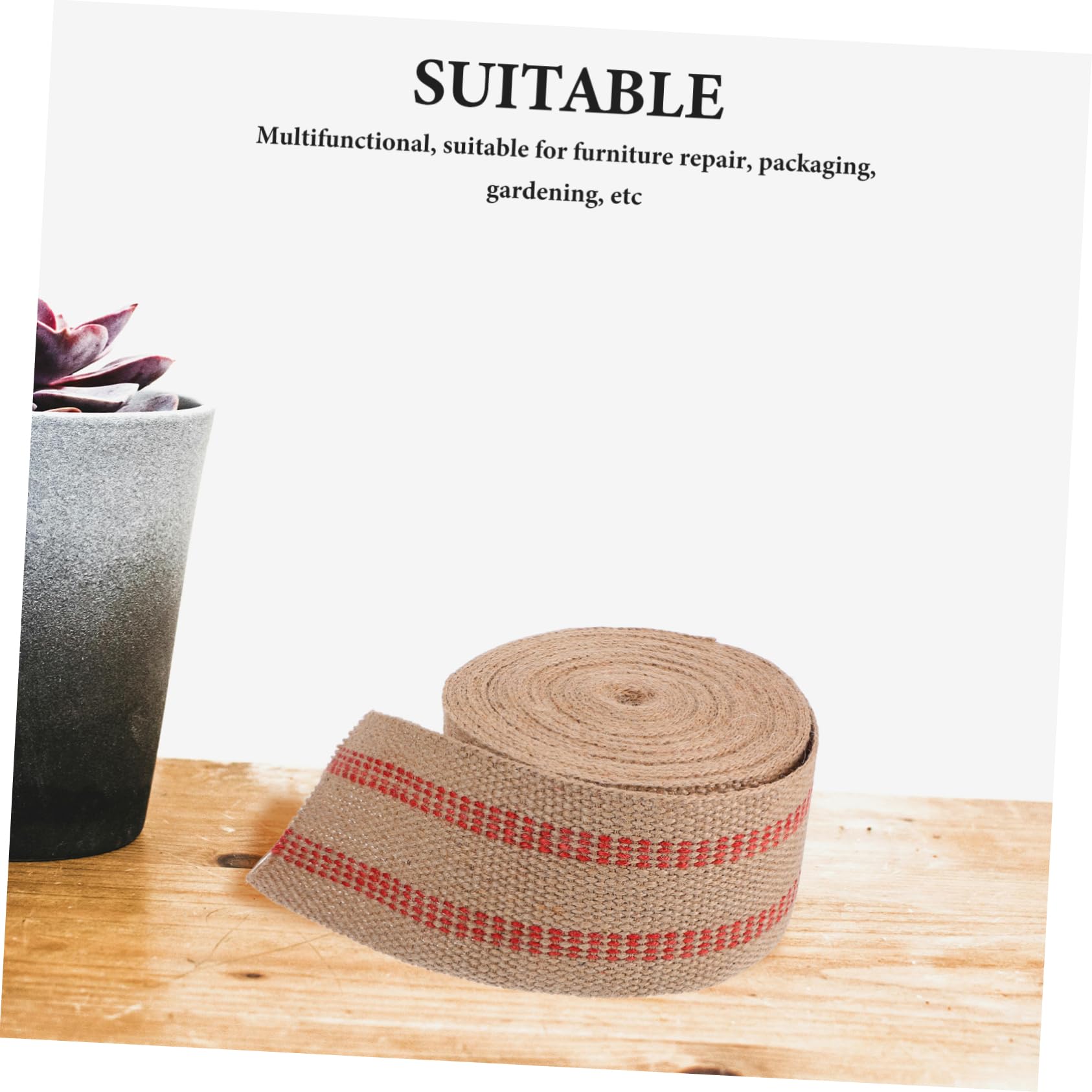 LALAFINA Jute Gurtband mit Roten Streifen für Polsterstoff und Handgefertigte Projekte Juteband mit Natürlicher Textur und Hoher Festigkeit für Vielseitige Anwendung