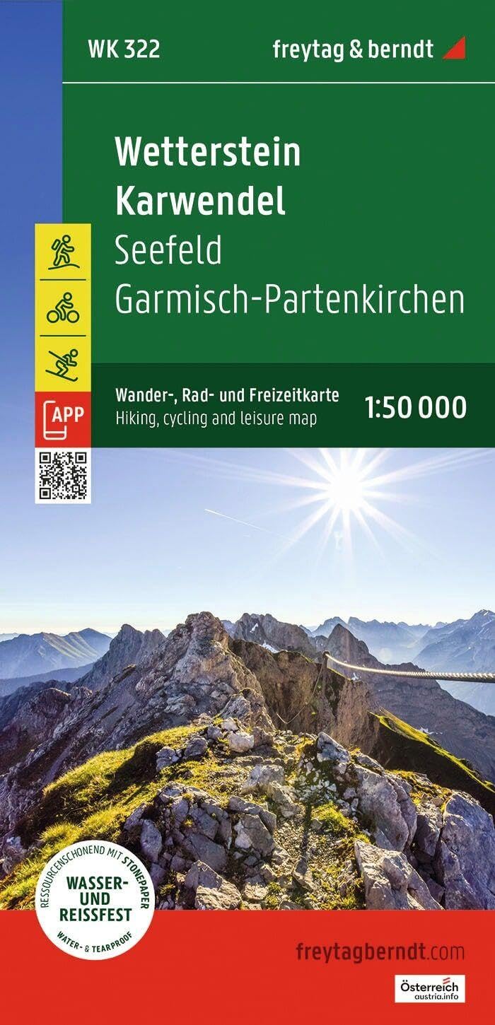 Wetterstein  Karwendel hiking cycling and leisure map 150000 by Freytag Berndt