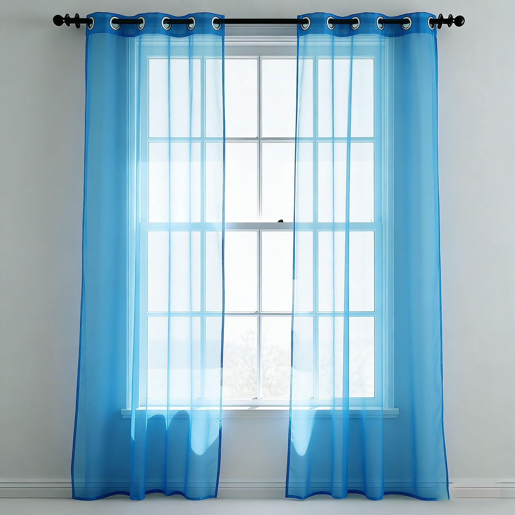 Rideau voilage 130 x 265 cm bleu ciel avec oeillets pour fenêtre de chambre