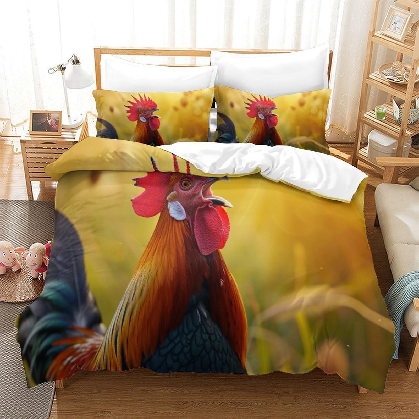 P1s9u7w5y Gallic Rooster-9 Farm Rooster 3D Printed Duvet Cover Set 3Pcs Microfiber Cockerel Bedding Set King（220X240cm）