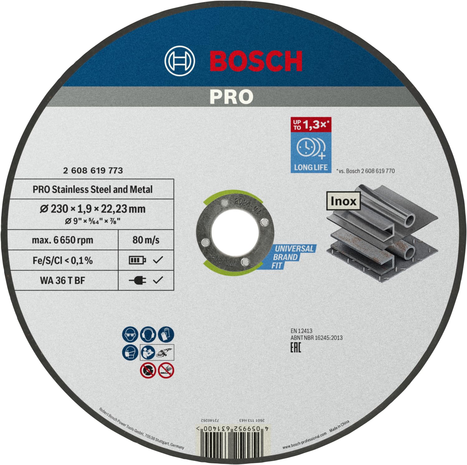 Bosch Professional 1 x standardowa tarcza do cięcia Inox (do stali nierdzewnej, Ø 230 x 1,9 x 22,23 mm, prosta, akcesoria do szlifierek kątowych)