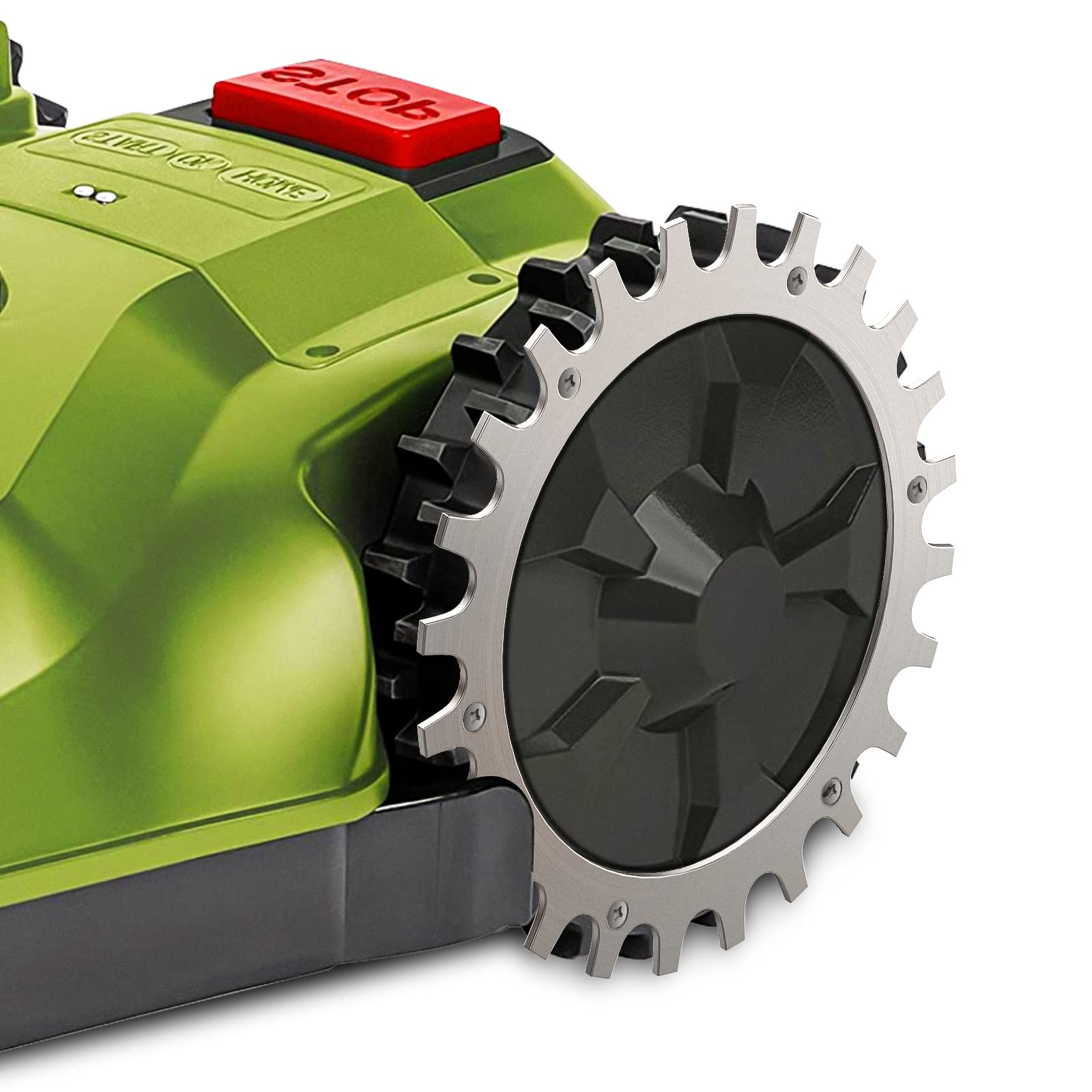 2 Puntas de Acero Inoxidable de para el Modelo Worx S/M, 12 Tornillos de Acero Inoxidable para potenciador de tracción, Rueda de Robot cortacésped tamaño 205 mm