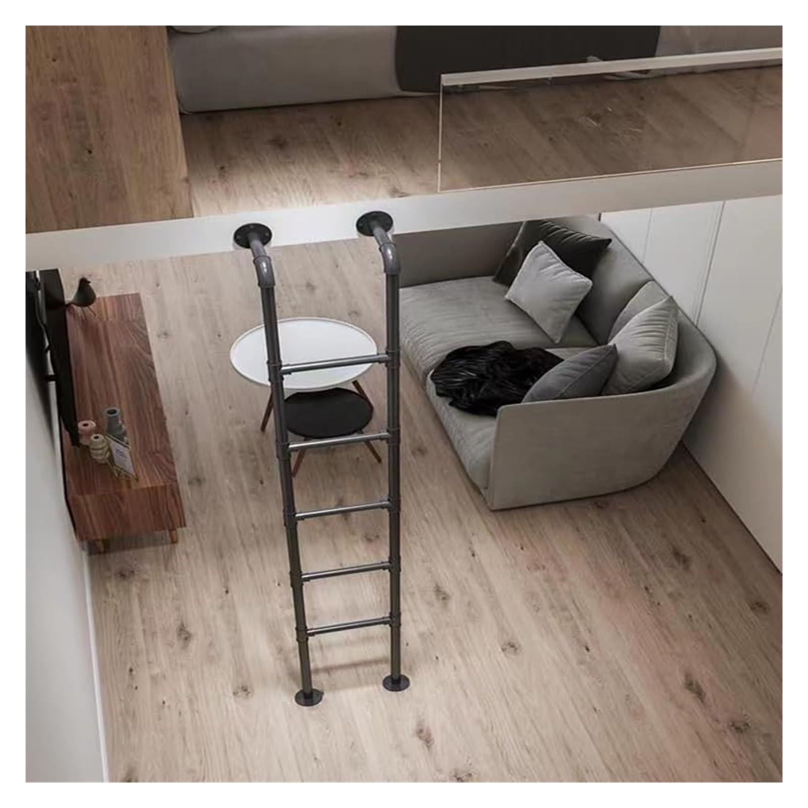 Escalera de repuesto para sótano con peldaños de 2,16 m, color negro, diseño de ahorro de espacio para fácil acceso