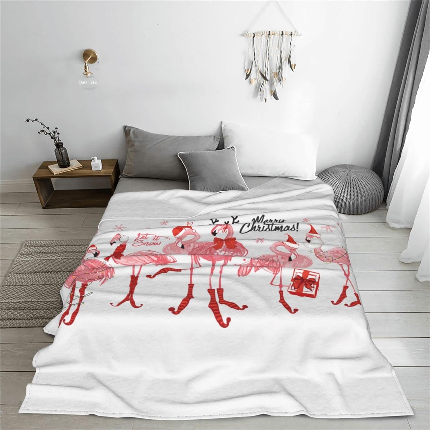 Merry Christmas Pink Flamingo Throw Blanket for Bed Sofa Couch Fleece Blankets Lightweight Soft Cozy 50"x40" - Image 7