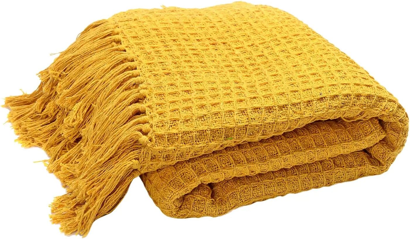 Yellow Mustard Honeycomb Pattern Blanket Cotton Throw Blanket Super Soft for Couch Bedroom Size 70"X55" Birthday