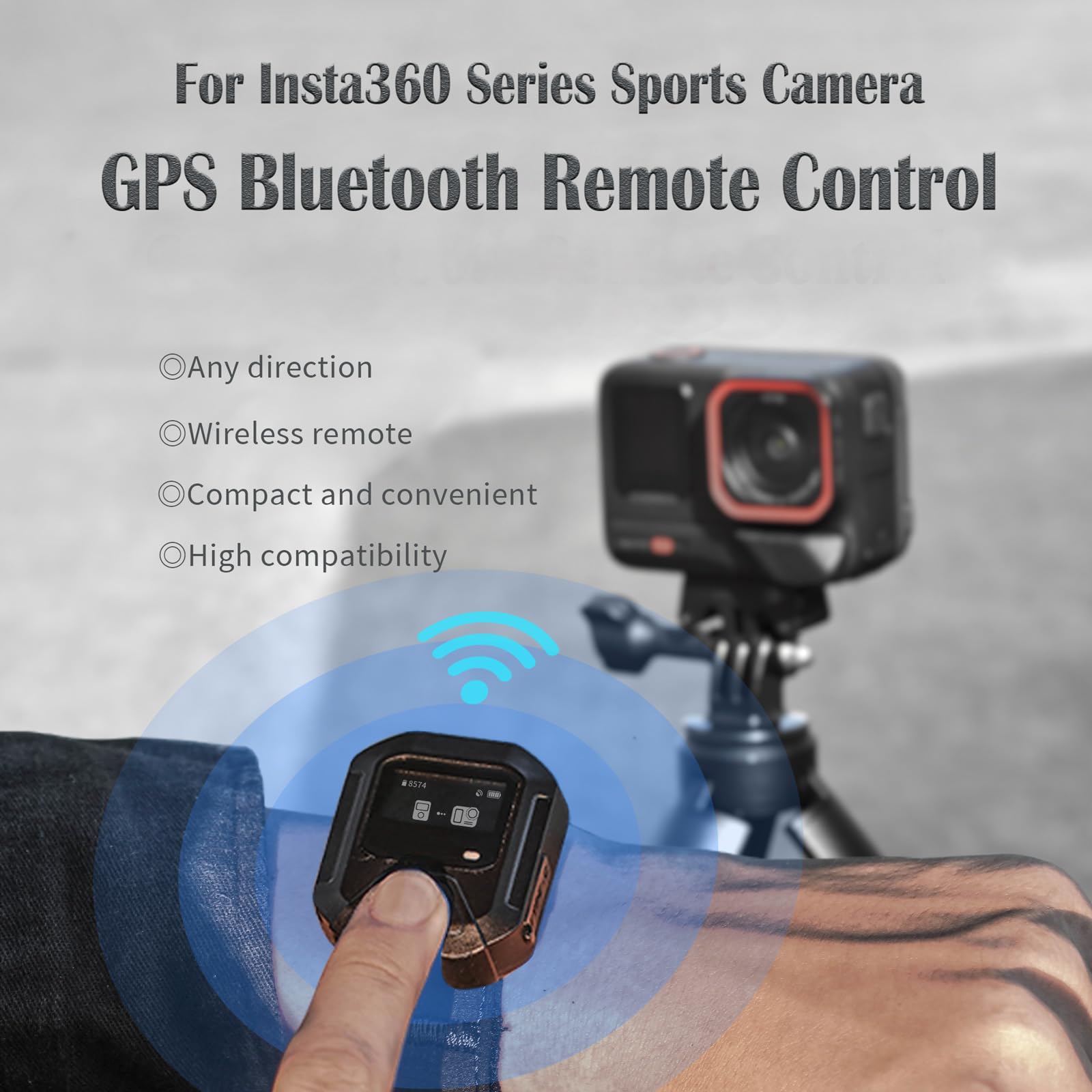 Telecomando GPS Bluetooth per fotocamera Insta360 X5/X4/X3/Ace Pro 2/Ace Pro/GO3S/GO3, portata di 25 m, monitoraggio preciso dei movimenti, supporto per bicicletta (per Insta360)