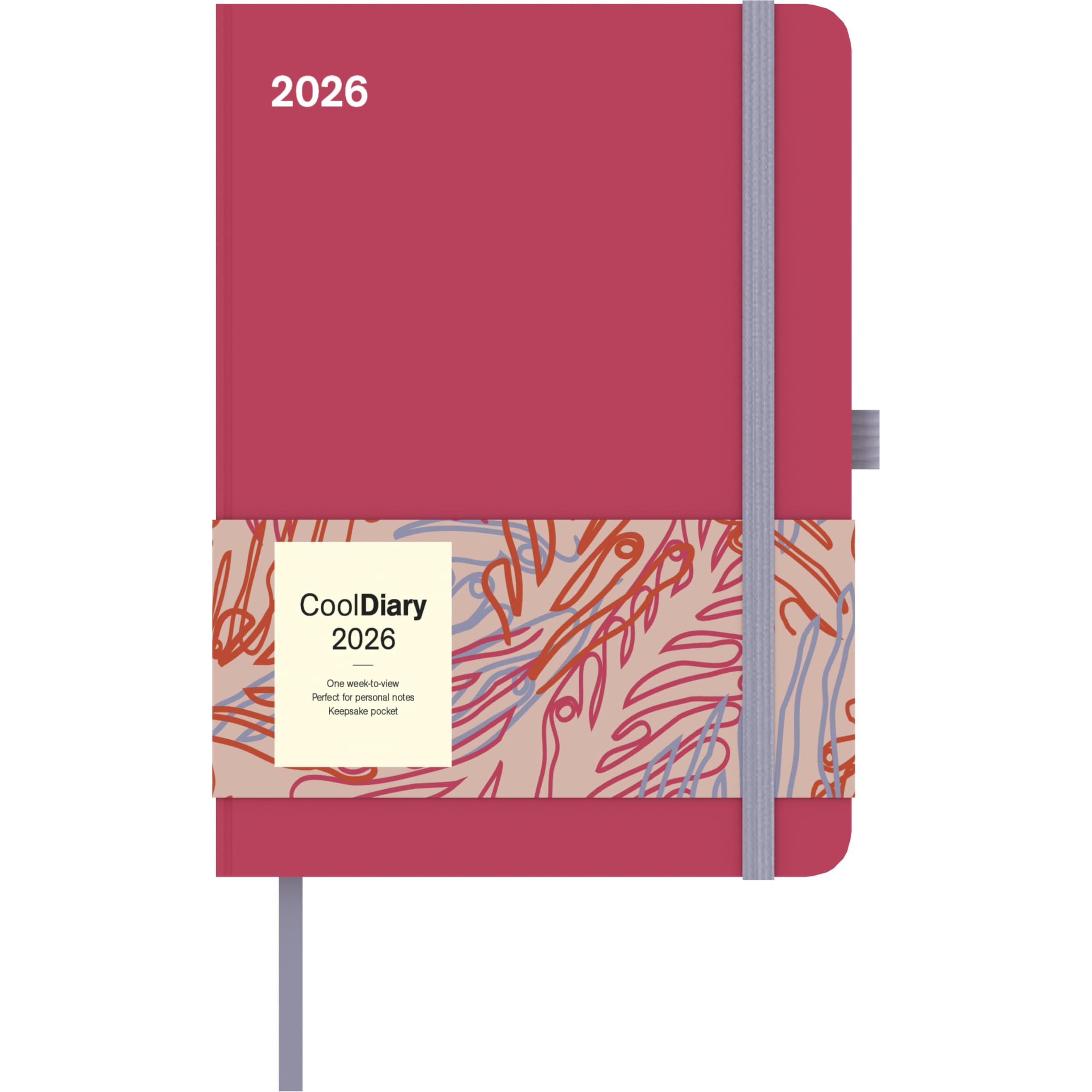 N Neumann - Sunset Coral 2026 – Buchkalender 16x22 cm, Wochenplaner mit 4-sprachigem Kalendarium, internationalem Feiertags- & Mondphasen-Überblick, ... mit Stifthalter & Elastikband: Cool Diary