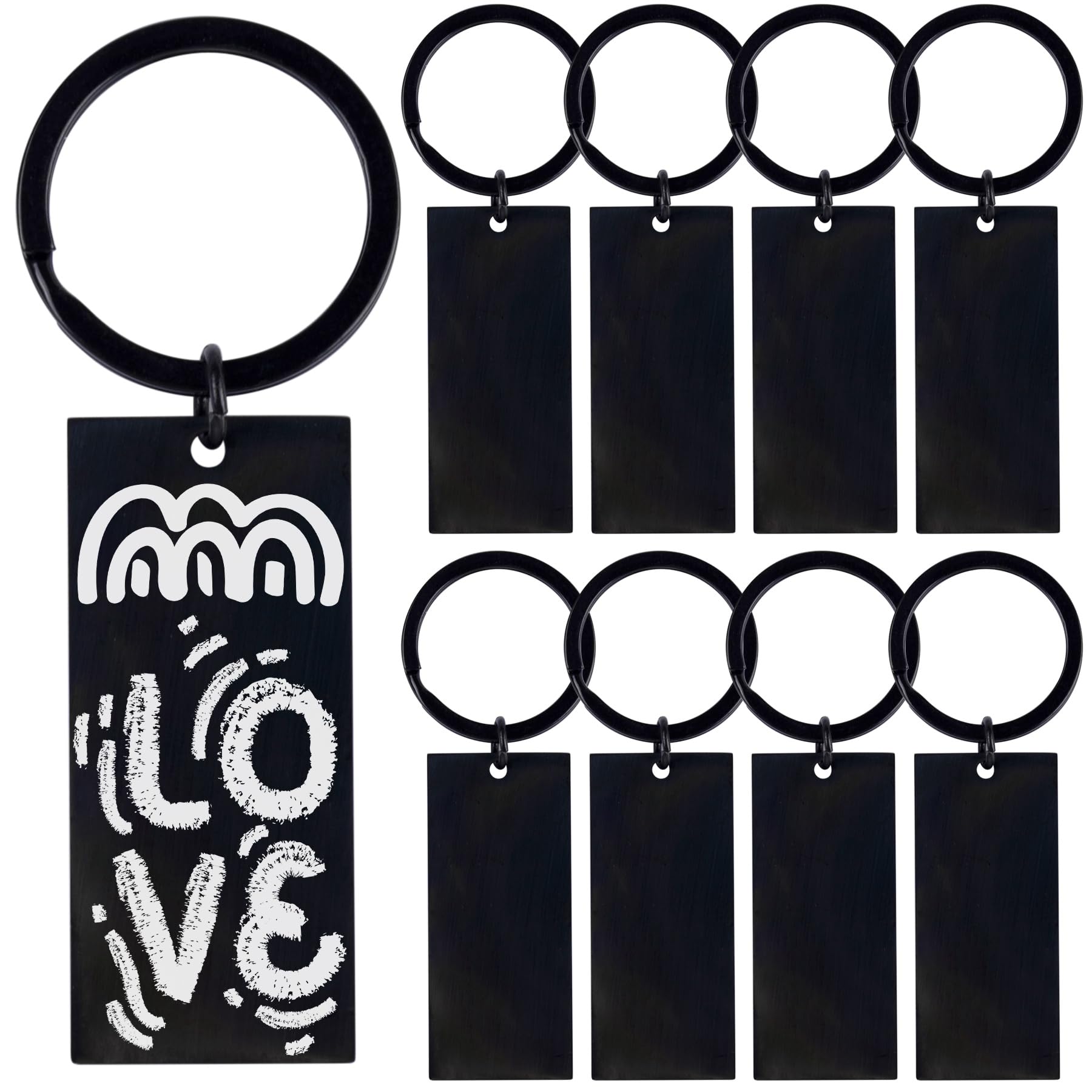 Framendino, 10 Pack Black Engravable Metal Keychain Blanks Stamping Rectangle Engraving Stainless Steel Tags for DIY Craft