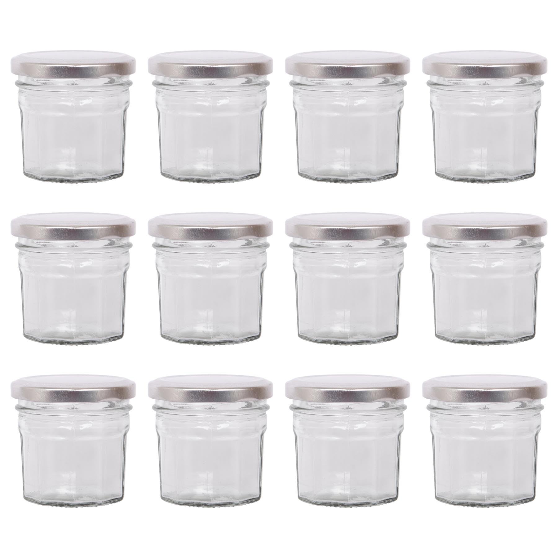 Argon Tableware 90Ml Glass Jam Jars With Airtight Silver LidsSet Of 12 Empty Screw Top Kitchen Storage Preserving Jar from B&Q