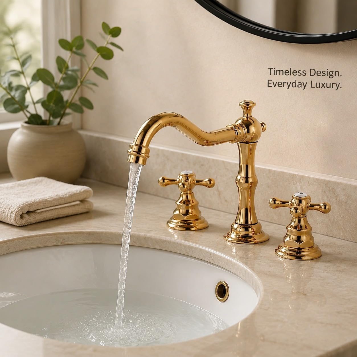 Grifo Mezclador para Lavabo de baño de 3 Orificios con Doble Han Les Control de Agua Caliente y fría Grifo de Lavabo Elegante urable y fácil de Instalar (Color: Cromo)