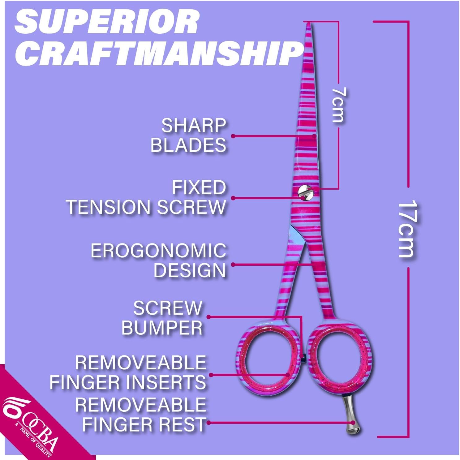 OCBA Professional 6" Hairdressing Scissor Sharp Hair Cutting Scissors for Barbers Hairdressers & Stylists Beard & Haircut Scissors for Men & Women (Barbie Pink) - Image 4