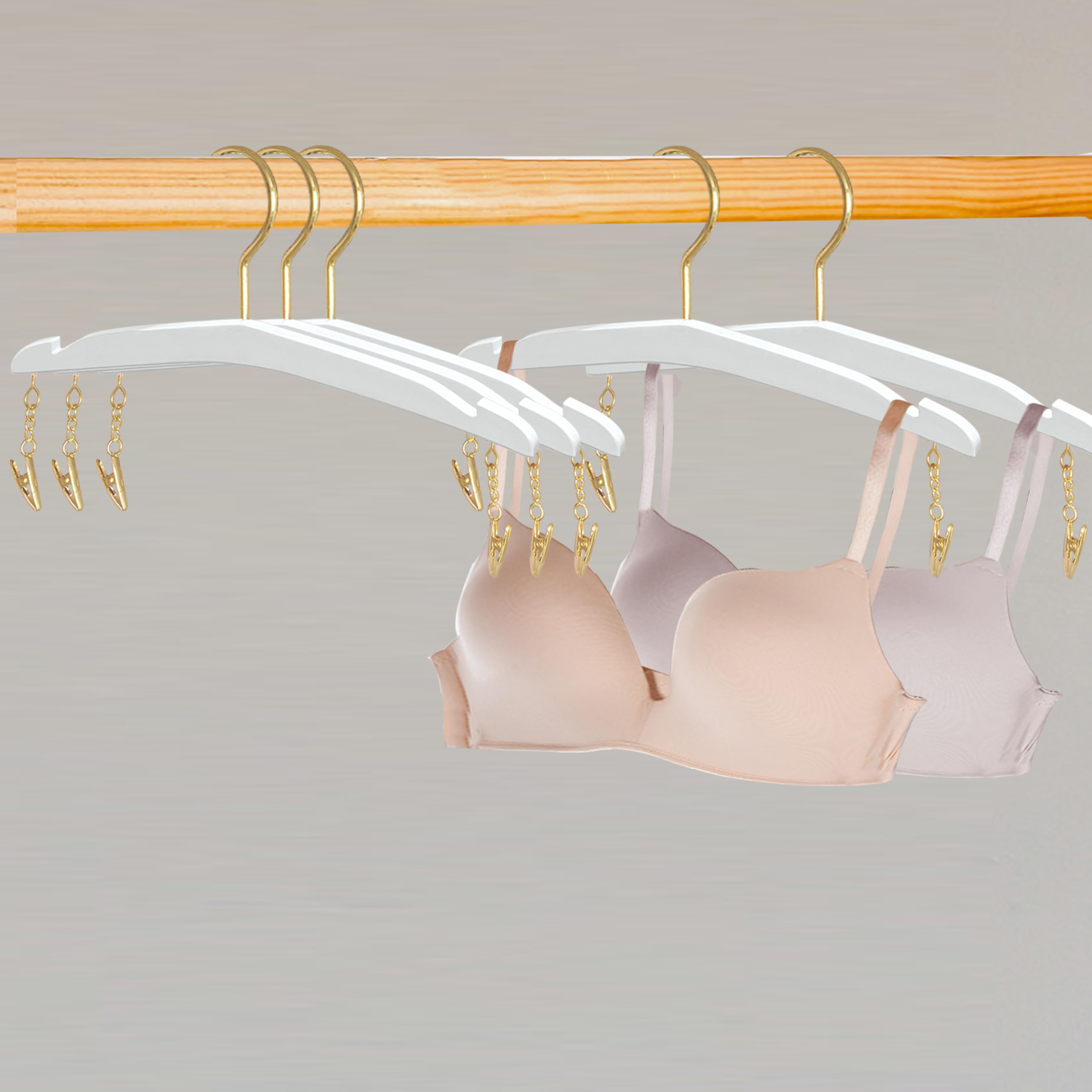 Besser Lot de 10 cintres pour lingerie avec clips en métal doré, cintres imitation grain de bois, cintres en plastique pour soutien-gorge, débardeurs, brassières, bikini