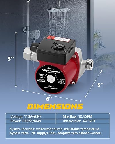 Miniatura 7 de Bomba de recirculación de agua caliente instantánea con válvula de derivación ajustable de acero inoxidable 304, sistema de recirculación de agua