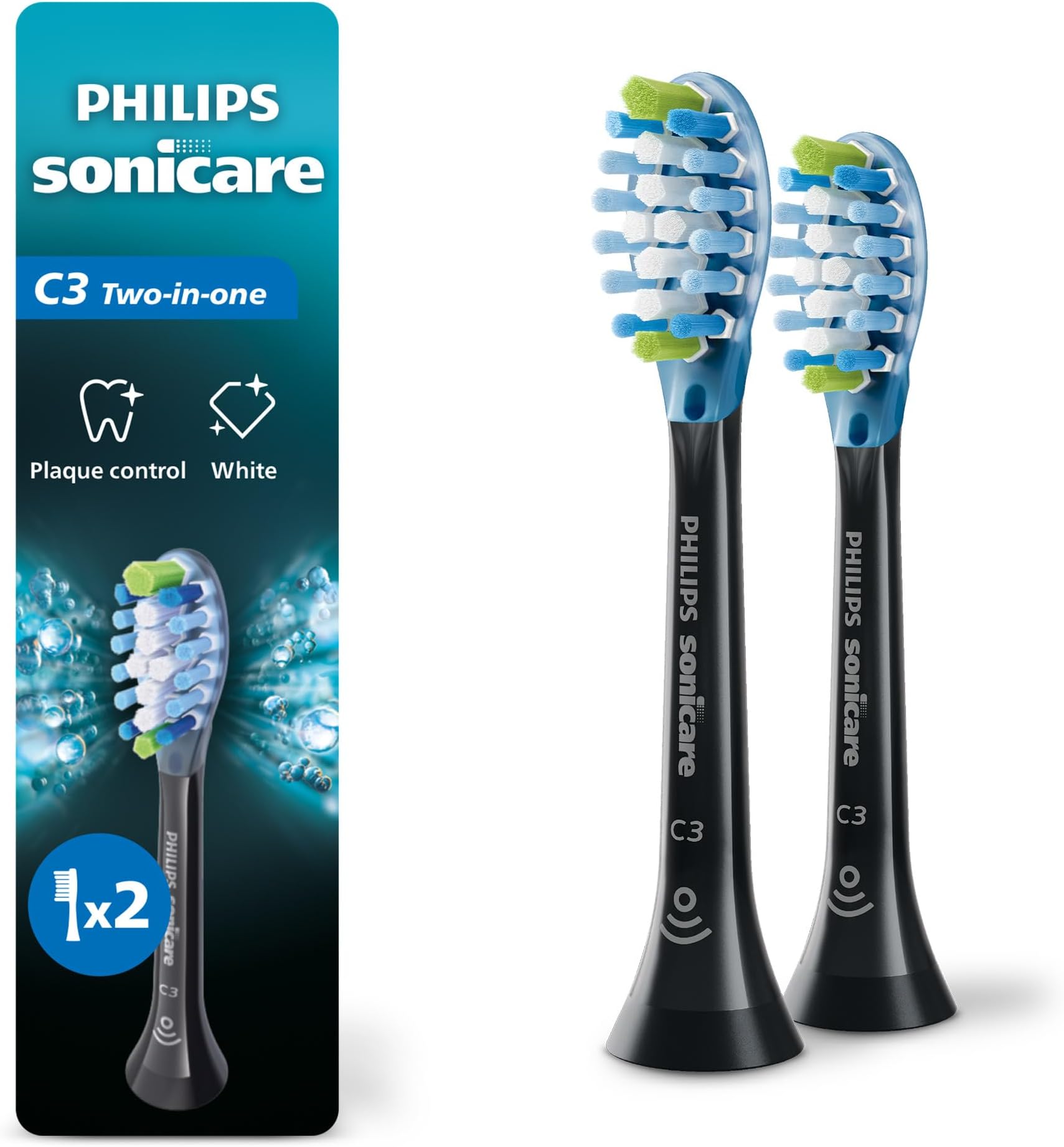 Philips Sonicare Premium Plaque Control replacement toothbrush heads, HX9042/95, Smart recognition, Black 2-pk