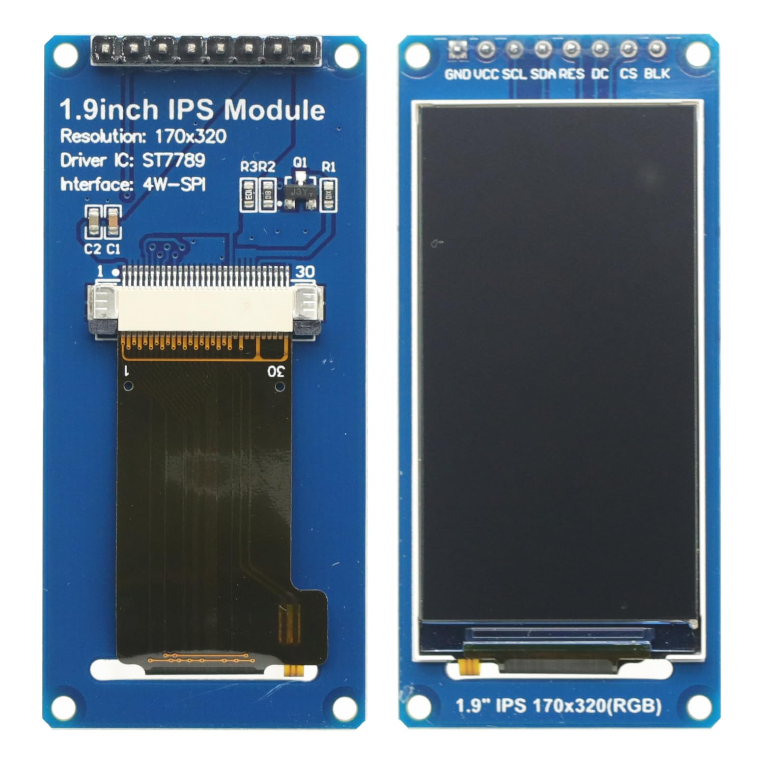 Pantalla LCD de 1.9 pulgadas para IPS de ángulo completo TFT pantalla LCD módulo de visualización a color SPI puerto serie de alta definición 170x320 ST7789 IC
