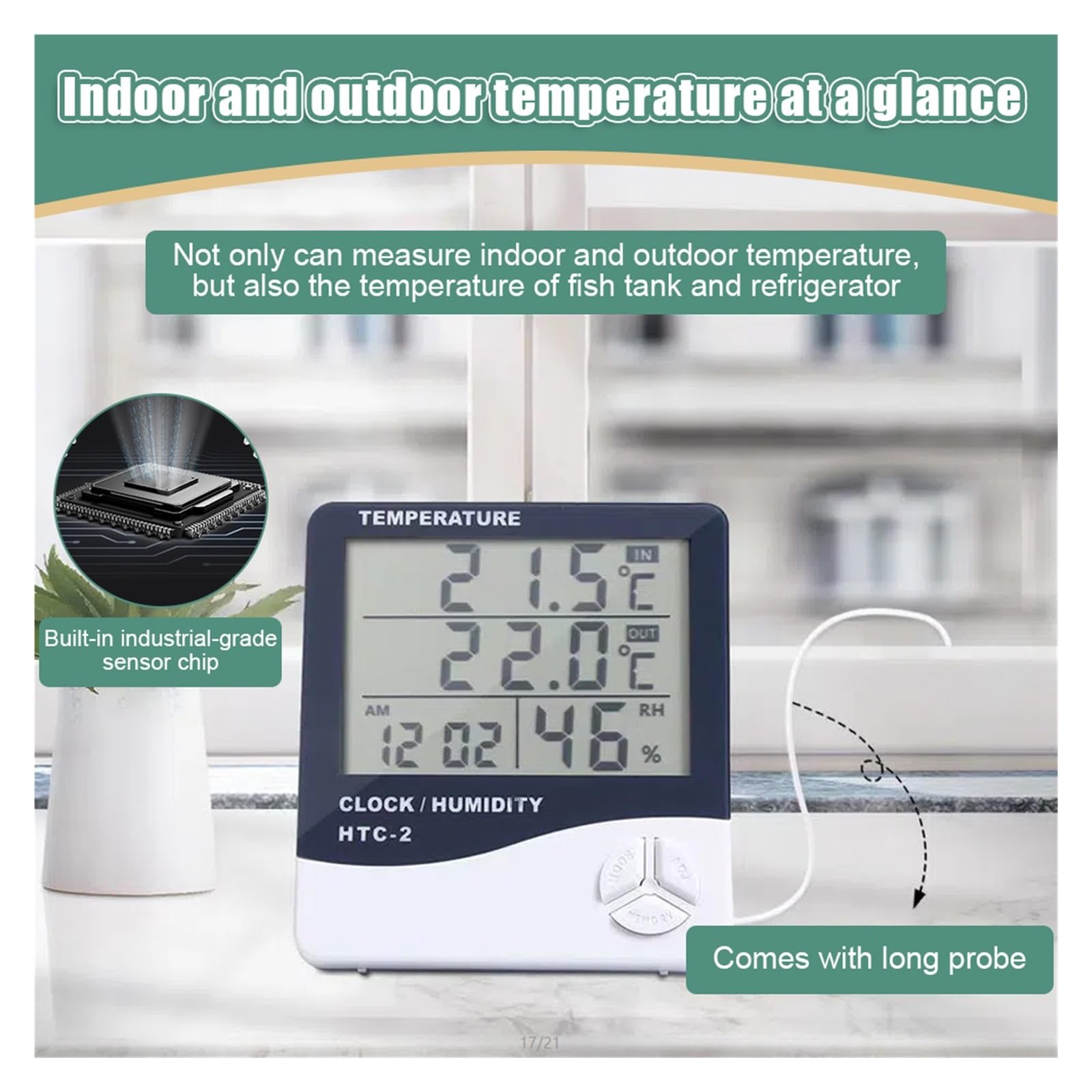 Środowisko Termometr LCD Temperatura Wilgotność Zegar Miernik Stacja zewnętrzna Zewnętrzna wewnętrzna stacja pogodowa dla domu, A