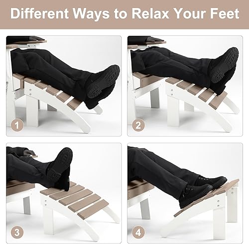 Miniatura 5 de Aoodor Otomana Adirondack para exteriores, reposapiés de patio resistente a la intemperie de HDPE, marrón y blanco