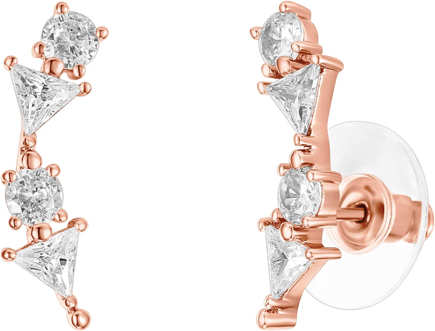 PAVOI 14K Gold Plated Cubic Zirconia Ear Crawler Earrings - Faux Diamond Ear Climber Fashion Earrings for Women