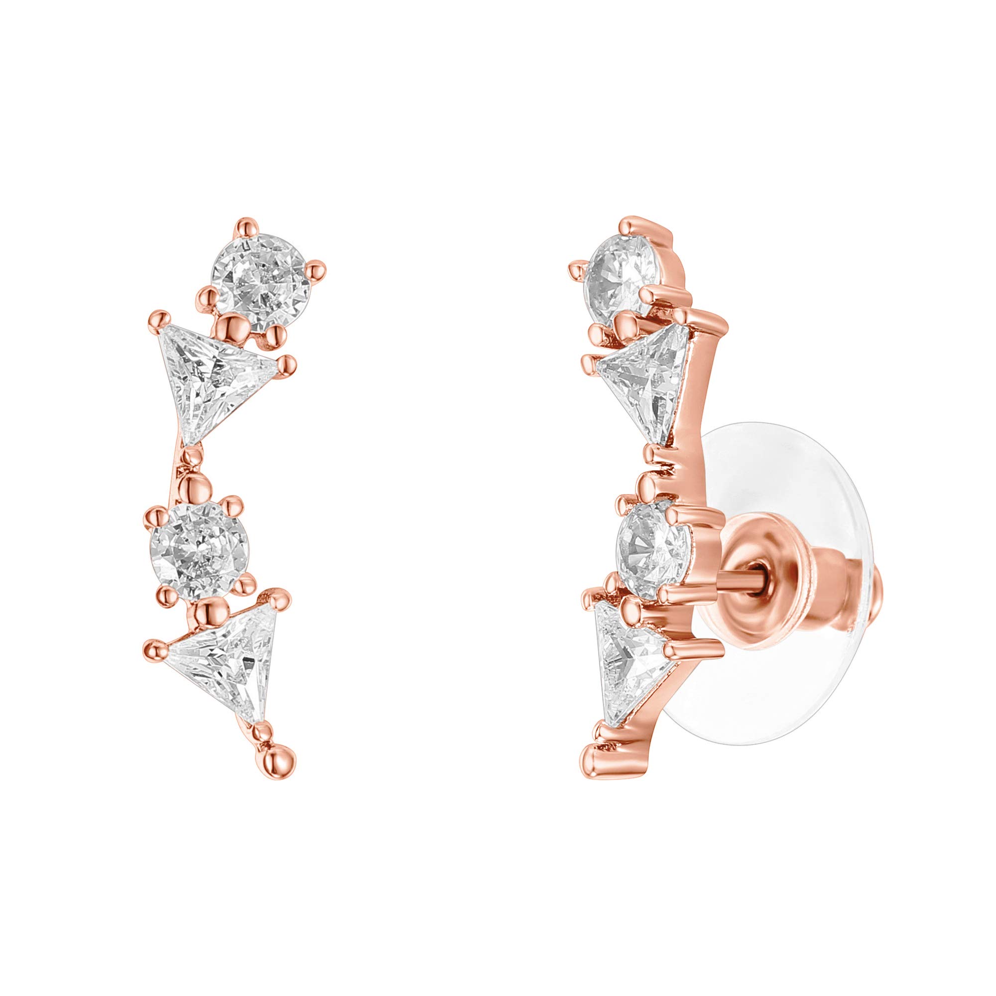 PAVOI 14K Gold Plated Cubic Zirconia Ear Crawler Earrings - Faux Diamond Arrow Ear Climber Fashion Earrings for Women