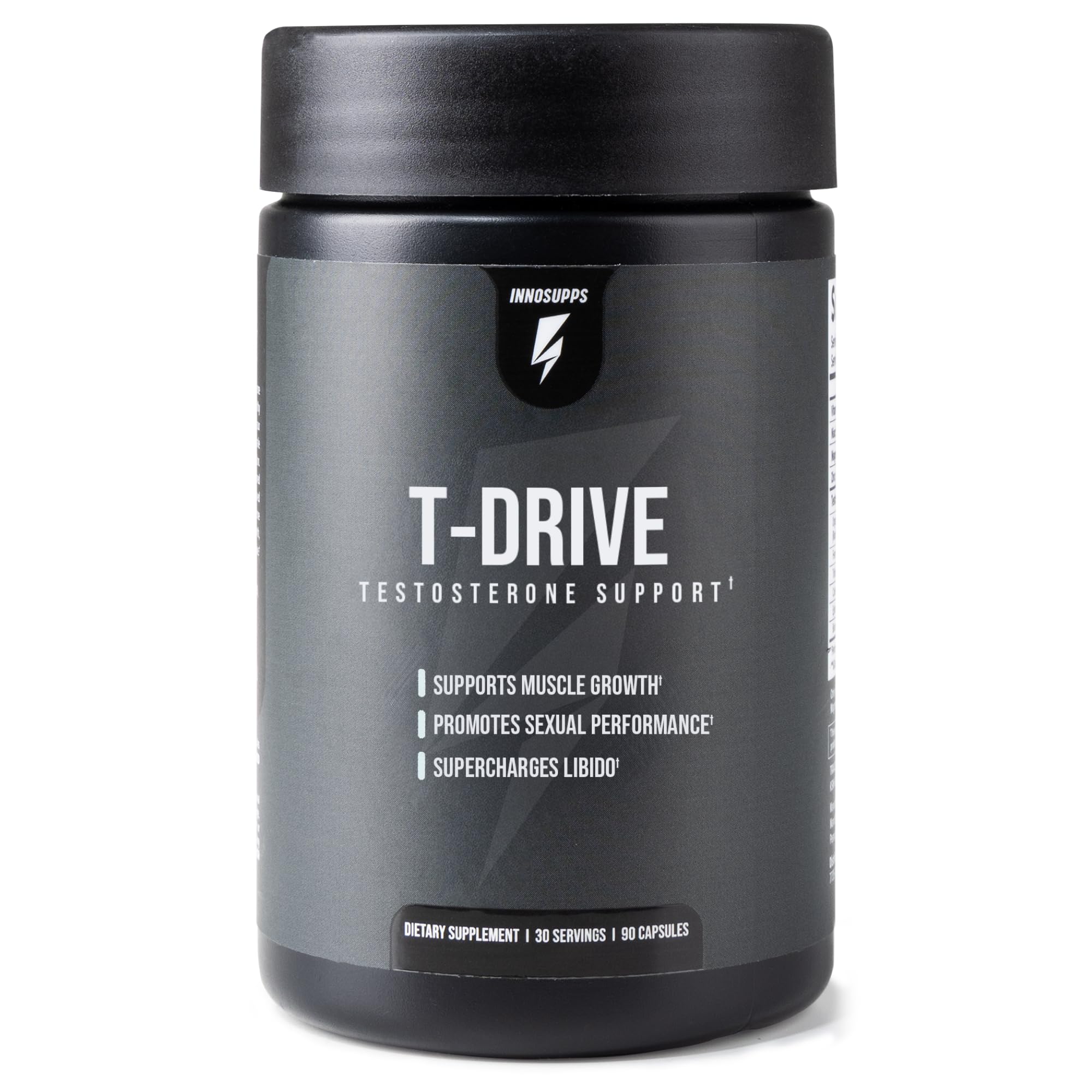 InnoSupps T-Drive Testosterone Booster Enhance Performance Amplify Muscle Growth, Increase Libido & Energy Levels w/KSM-66 Ashwagandha, Magnesium, Vitamin D, Niacin Boron, Fenugreek, 90 Caps, 30 Days