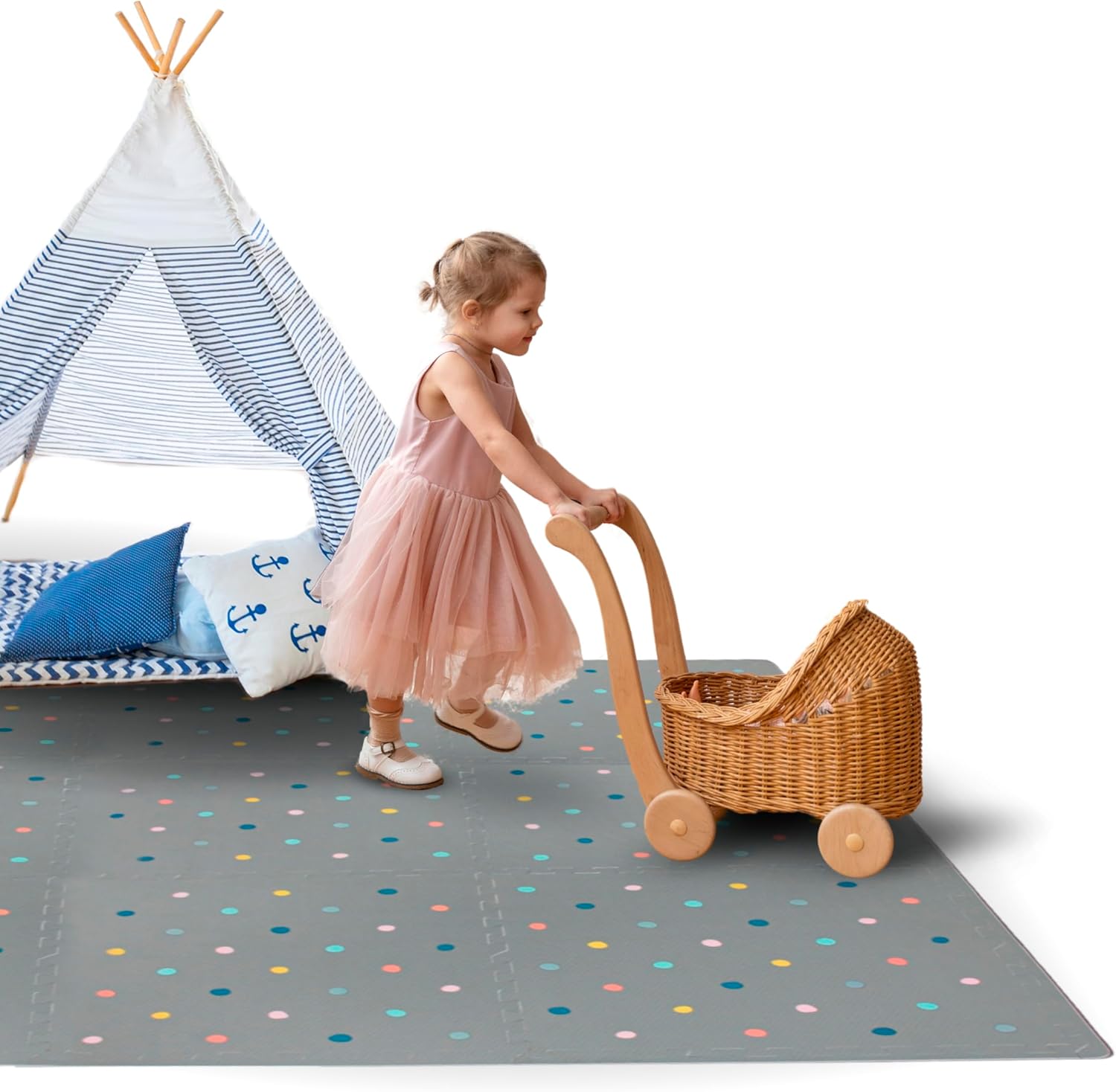 Soft Non-Toxic Baby Play Mat, Toddler Playmat, Colorful Jigsaw Puzzle PlayMat, Tiles 24 x 24 inch Foam Floor Mats for Kids & Babies | EVA Foam Interlocking Tiles for Nursery, Playroom (Grey 6 PCS)