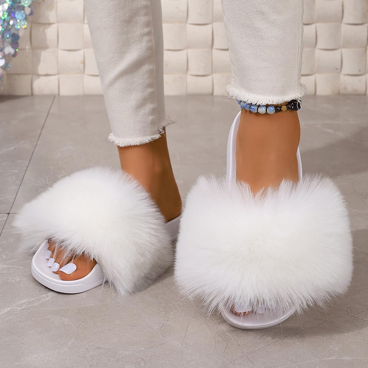 Amazon.com: TRBPQAS Women's Furry Slides Faux Fur Slides Fuzzy